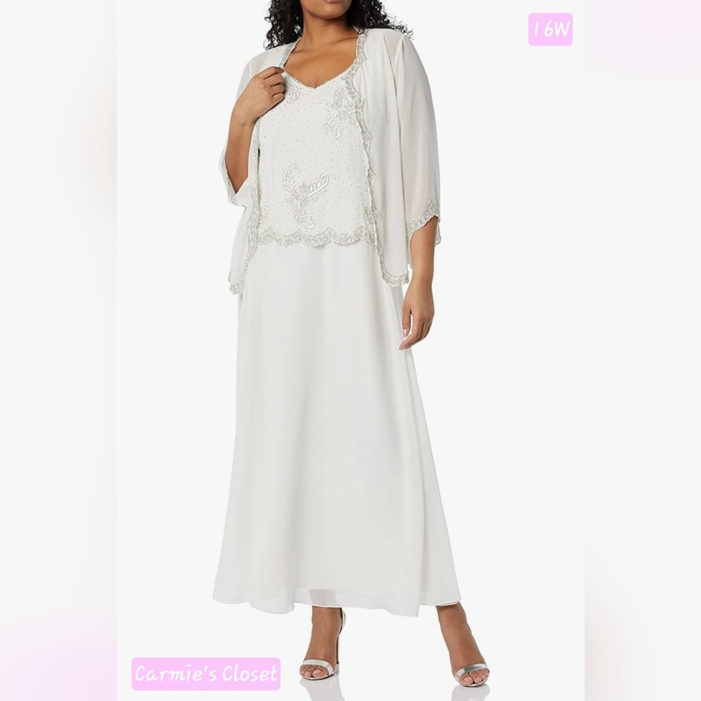🔥NWT🔥OBO🔥 🟠 J Kara Women's Plus Size Beaded Jacket Dress 16W